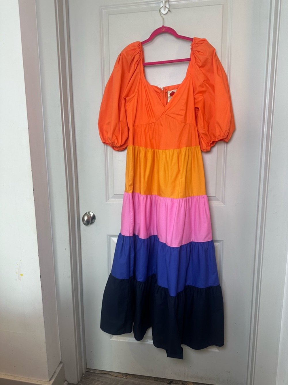 NEW FARM RIO Cotton Tiered RufflePuff Sleeves Colorblock Maxi Dress, Medium - Picture 15 of 16